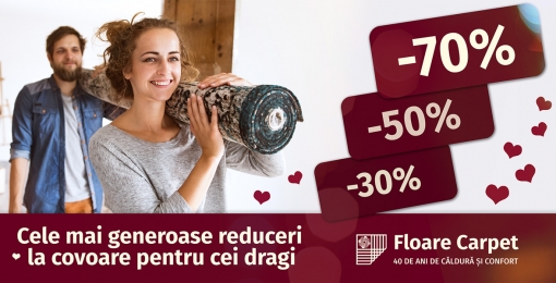 Cele mai generoase reduceri  la covoare pentru cei dragi: -30% -50% -70%.